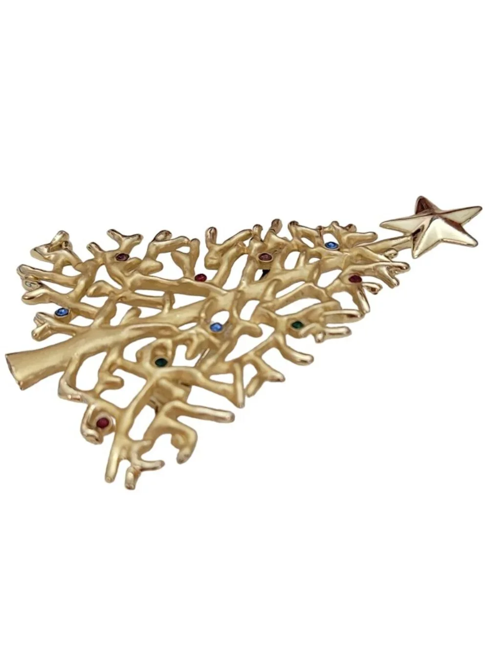 Gold Tone Multi Color Statement Rhinestone Christmas Tree Brooch E873